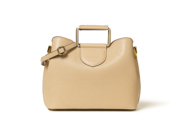 Borsa a Mano Strutturata con Tracolla in Pelle Beige BOR565-250722